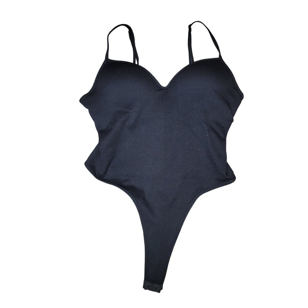 bloom seasons black thong high waist body suit with built in cups size M/L